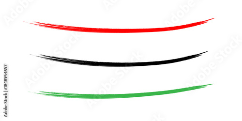 Abstract Textured Red, Black, and Green Horizontal Brush Strokes Paint Lines for Graphic Design and Minimalist Art, Isolated on transparent Background