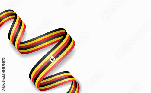 Ugandan flag stylized wavy ribbon, symbolizing national pride, celebration, or cultural identity. Vector illustration.
