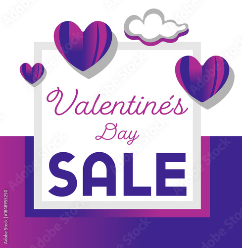 Valentinstag Sale Grafik mit violetten Herzen.