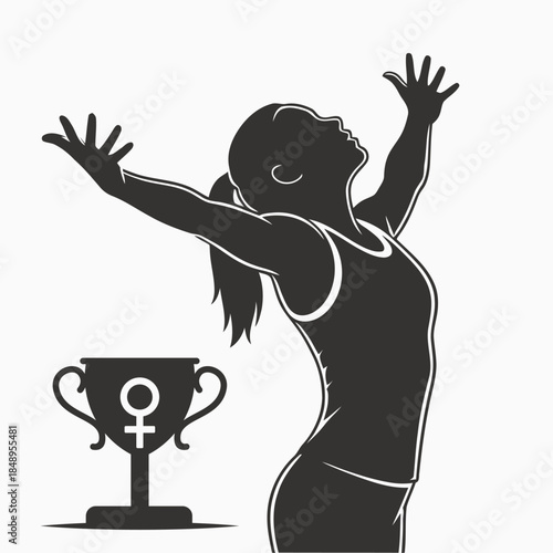 Celebrating Female Athlete with Trophy and Victory Pose