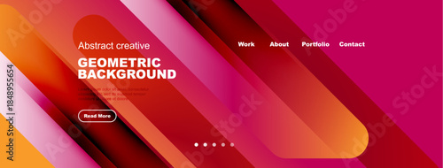 Abstract geometric design. Vibrant colors create dynamic background for website header or banner. Text elements present information.