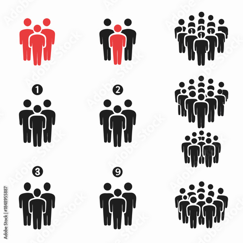 Visualizing population growth Increasing groups of people illustrated with simple icons