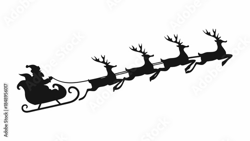 Silhouette of santa claus in a sleigh pulled by reindeer in flight
