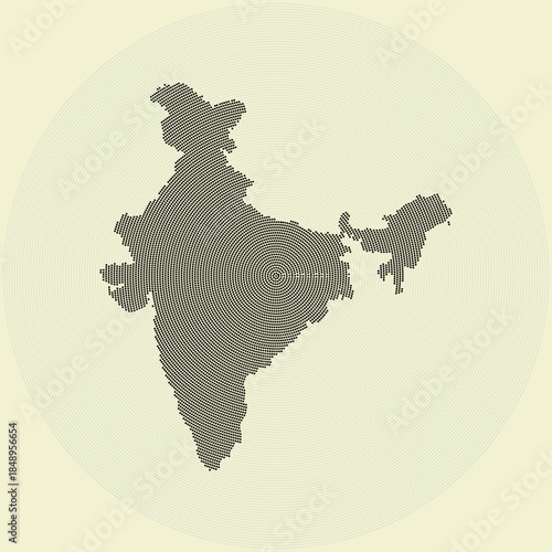 India vector map with geometry round dot shape pattern. Indian national political territory showcasing infographic geographical borders, cities, states, provinces, rivers with dotted pixels pattern