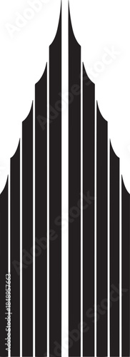 Arching skyscraper silhouette with vertical lines creating a symmetrical facade