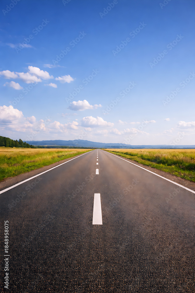 Fototapeta premium Empty countryside road with open sky and copy space.