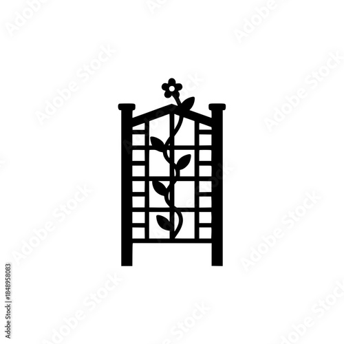 Bold Minimalist Garden Trellis Vector Icon. Black and White Flat Design Lattice Silhouette for SVG Cutting Files, Landscaping Branding, Vertical Gardening Logo, and Modern Outdoor Decor Illustration