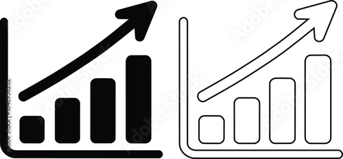 Black and White Increasing Graph Icon for Business Growth
