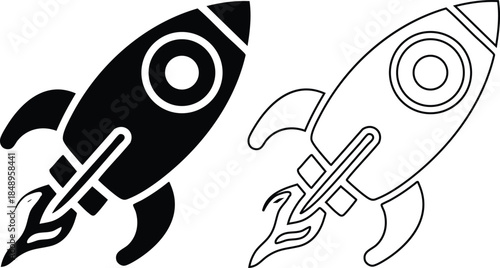 Black and White Rocket Icon Design for Technology and Space