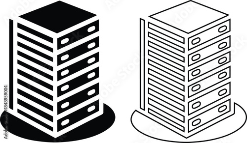 Modern Apartment Building Icon in Black and White Style