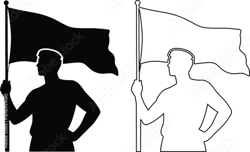 Silhouette of a person holding a black flag