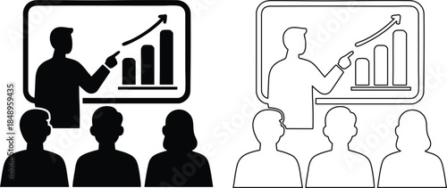 Businessman presenting chart to group in professional setting