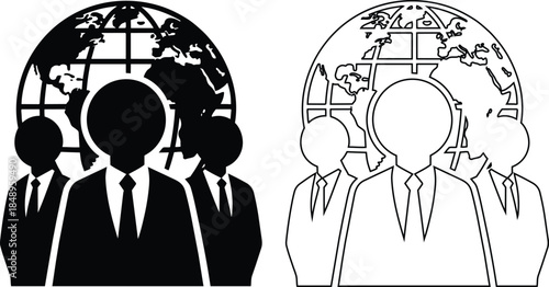 Business Team Silhouette with Globe Global Business Concept