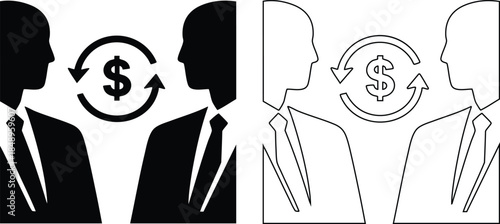 Businessmen exchanging money in a circular transaction