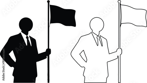 Businessman Holding Black Flag Silhouette Leadership Concept