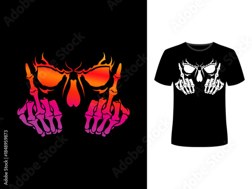 Angry skull with Middle finger hand vector design. T-shirt skull vector illustrations