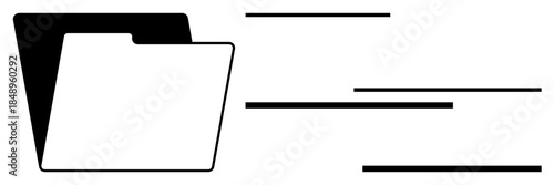 Open file folder with horizontal lines simulating structured organization and digital movement. Ideal for data management, file storage, organization, workflow systems, office tasks, digital