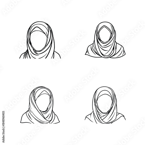 A set of hijab isolated on white background