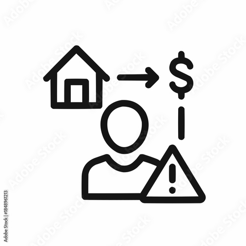 Line icon of a person with house and dollar arrows — loan comparison, black on white, square minimalist style