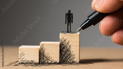 Conceptual illustration of business growth and success with wooden blocks