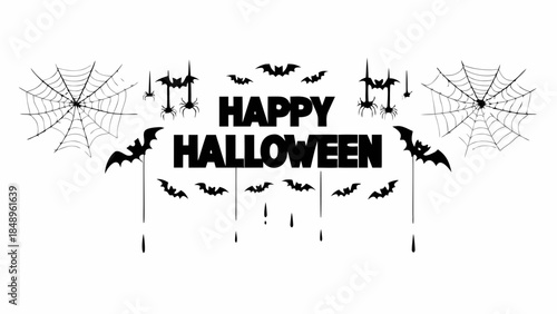 A festive halloween design with bats spiderwebs and a happy halloween greeting