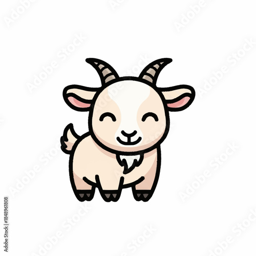 Cartoon Goat Character with Horns Standing.