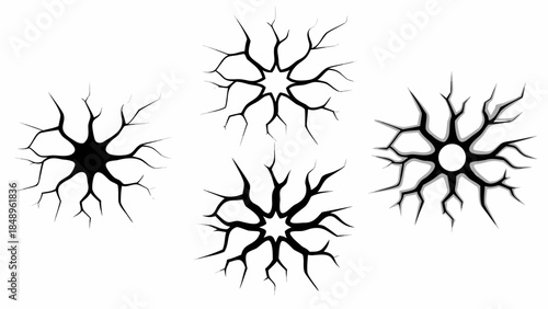 A collection of black crack patterns on a white background