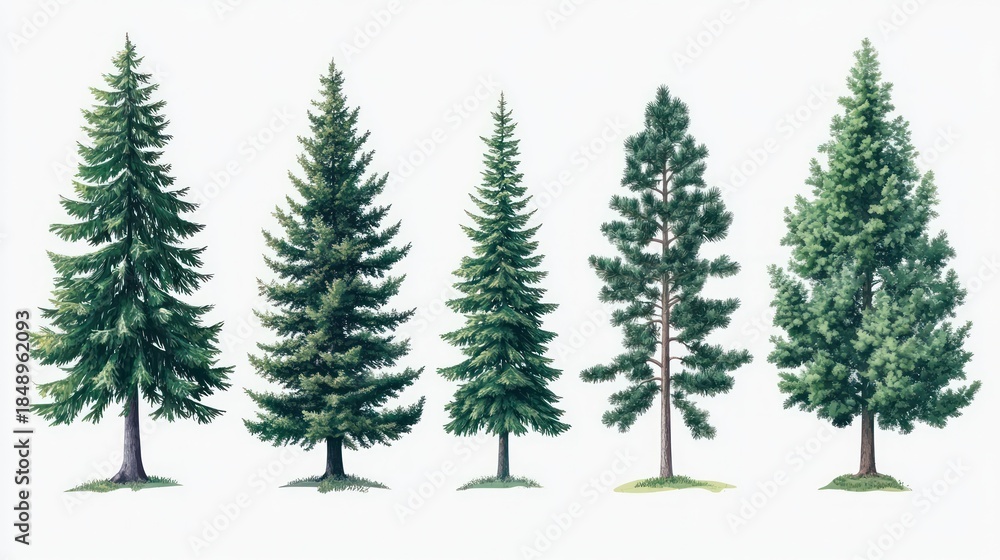 Fototapeta premium Conifer Trees Illustration
