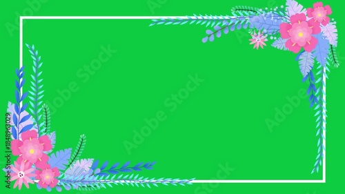 Floral Wedding Animated Frame | Elegant Botanical Border Chroma Key Green Screen VFX
