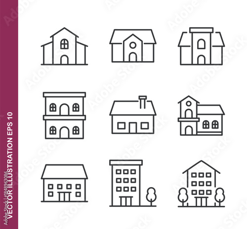 Home and Residence line icons - Mini collection and editable stroke series icon