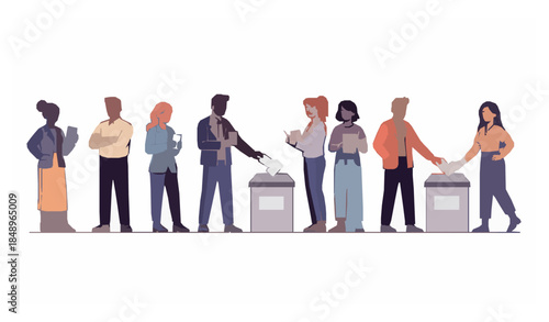 Fair voting election banner with people casting ballots diversity flat vector
