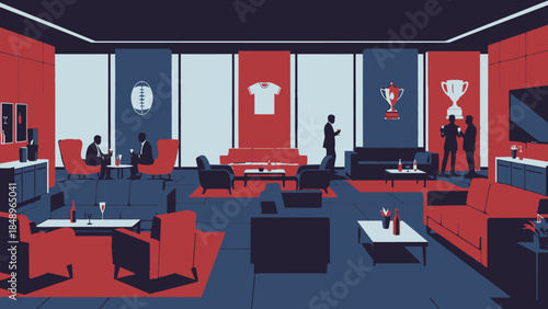 Modern Office Lounge Interior with People Working and Collaborating in a Stylish Minimalist Setting