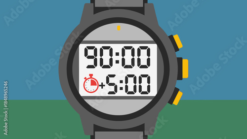 Digital parking meter equipment on white background featuring a timer display and number buttons for business technology information