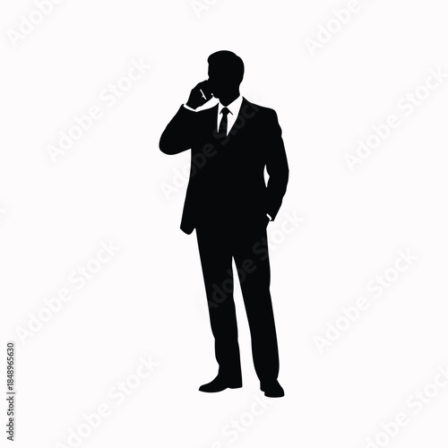 Businessperson silhouette engaged in professional phone conversation