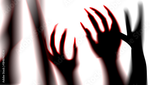 Shadow overlay effect for halloween background with Terrifying scary hands with long nails, Creepy monster claw, silhouette of hands transparent background, zombie hand rising out of a graveyard 