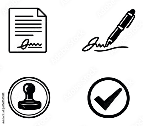 Digital signature icons for documents and verification processes