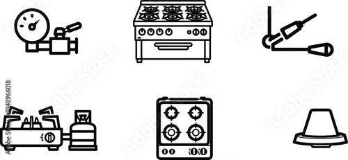 collection of line icons for kitchen and cooking tools and appliances