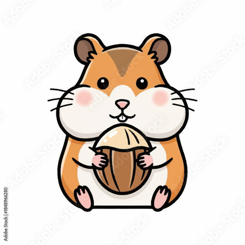 Hamster Holding Acorn Cartoon Character Illustration.