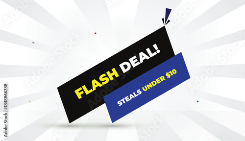 flash deal steals under ten editable eps format web banner vector art illustration template design black gray blue shapes yellow bold font white gray gradient abstract illustration sunshine business b