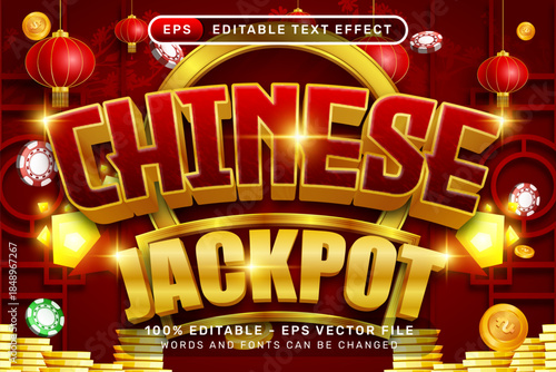 chinese jackpot 3d text effect and editable text effect with lanterns and Chinese ornaments
