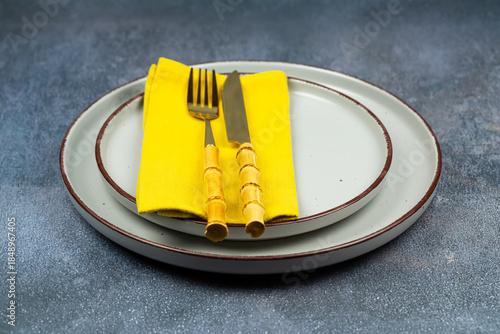 Plates with knife and fork