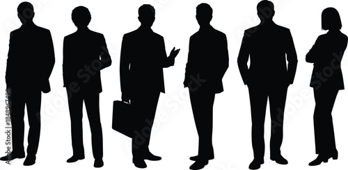Corporate business people silhouettes standing confidently together, professional teamwork, leadership, management,