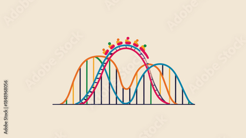 Colorful Flat Design Roller Coaster Icon in Motion Vector Graphic
