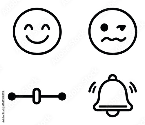 Simple black line emojis and icons on a gray background