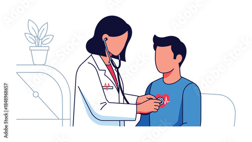 Medical Examination: A doctor, stethoscope in hand, provides medical examination. This graphic evokes trust, care, and attention to patient wellness.