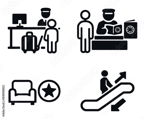 Airport security and amenities icon set