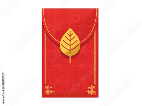 Illustration of a Red Envelope with Gold Leaf Design for Chinese New Year Celebrations and Gift Giving