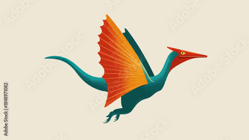 Colorful Pterodactyl Icon in Flat Design Style