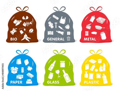 Ready sets of icons for separating trash. Vector elements are made with high contrast, well suited to different scales and on different media. Ready for use in your design. EPS10.