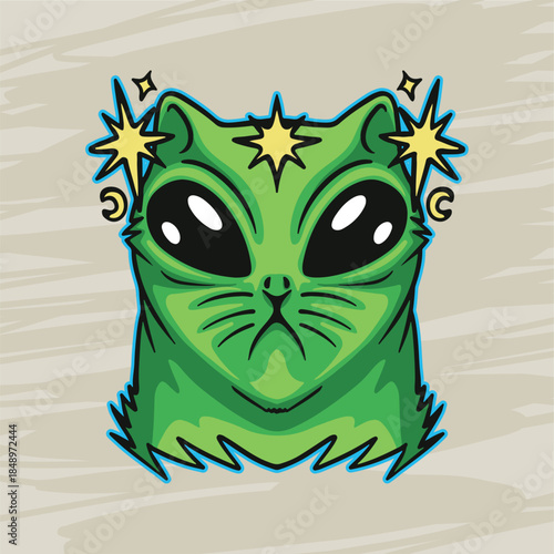 alien cat with shine and moon crown design cute and cartonish graphic resource